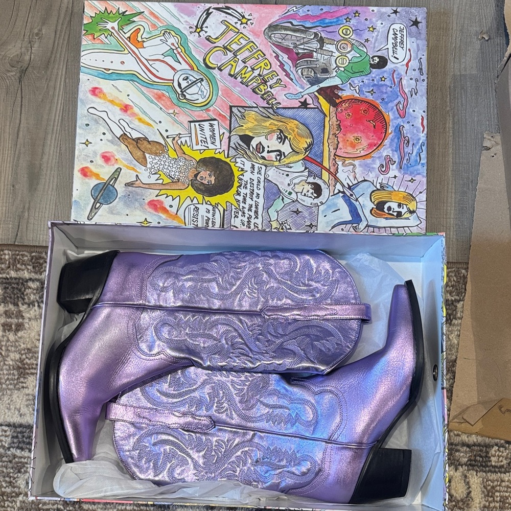 Jeffrey Campbell Metallic Lavender Embroidered Cowgirl Boots